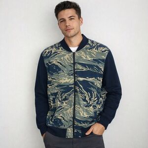 IUTER Men’s Camouflage Bomber Jacket Tiger Camo Zip Front Made in Italy Size M
